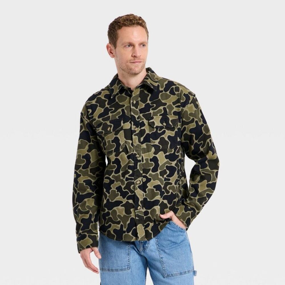 Men's Camo Print Vintage Utility Shirt - Goodfellow & Co Green L